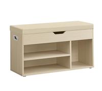 VASAGLE Banc à Chaussures, avec Coussin et Coffre, 80 x 30 x 44 cm | Banc de Rangement, Meuble Chaussure d'Entrée, Beige naturel et Beige cappuccino, Collection CUSTOS LHS030K02