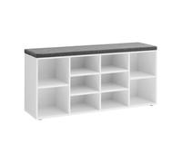 VASAGLE Banc à Chaussures, avec Coussin Rembourré, 10 Compartiments, Étagères Réglables, 30 x 104 x 48 cm, Blanc et Gris