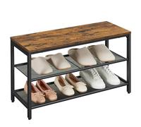 VASAGLE Banc à Chaussures, avec Étagères en Maille, Rangement à Chaussures, Couloir, Entrée, Gain de Place, Métal, Industriel, Marron Rustique et Noir LBS74X