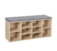 VASAGLE Banc à Chaussures, Banc de Rangement avec Coussin Rembourré, 10 Compartiments, Étagères Réglables, pour Salon, Couloir, 30 x 104 x 48 cm, Couleur Boisée et Gris LHS10NL