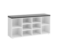 VASAGLE Banc à Chaussures, avec Coussin Rembourré, 10 Compartiments, Étagères Réglables, 30 x 104 x 48 cm, Blanc et Gris