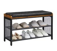 Banc à Chaussures - VASAGLE - LBS75X - Banquette rembourrée avec étagères en Maille - Style Industriel - PU
