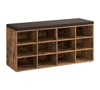 VASAGLE Banc à Chaussures, Organiseur de Chaussures avec 12 Compartiments, Siège Rembourré, pour Entrée, Couloir, Placard, Marron Rustique et Marron Châtaigne LHS012B01