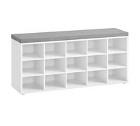 VASAGLE Banc à Chaussures, Organiseur de Chaussures avec 15 Compartiments, Siège Rembourré, pour Entrée, Couloir, Placard, Blanc Nuage et Gris Tourterelle LHS15WT