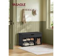 VASAGLE Banc à Chaussures Rembourré, Banc de Rangement, 3 Compartiments, Rangement Caché, Étagères, pour Salon, Entrée, Chambre, Capacité de Charge 150 kg noir