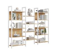 VASAGLE Bibliothèque, 14 Étagères, Cadre en Métal, 24 x 158 x 166 cm | Étagère de Rangement, Style moderne, Salon, Bureau, Doré Chêne et Blanc Mat, Collection BARNET LLS107YA01