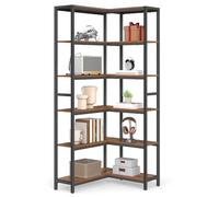 VASAGLE Bibliothèque à 6 Niveaux, Bibliothèque d’Angle, Étagère de Rangement, 24 x 102 x 175,2 cm, Style Moderne, pour Salon, Chambre, Bureau, Marron Rustique et Noir d'encre LLS606K01