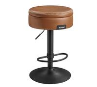 VASAGLE EKHO Collection - Tabouret de Bar Pivotant à 360°, Lot de 2, Hauteur Réglable, avec Rangement, PU avec Coutures, Style Moderne Mi-siècle, pour Cuisine, Bar, Montage Facile, Marron Caramel