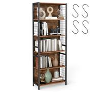 VASAGLE Bibliothèque, Étagère à 6 Niveaux, 30 x 60 x 175,6 cm | Meuble de Rangement, avec 4 Crochets en S, Cadre en Acier, Marron Rustique et Noir d'encre, Collection DACEY LLS171K01
