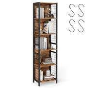 VASAGLE Bibliothèque, Étagère à 6 Niveaux, 40 x 30 x 175,6 cm | Meuble de Rangement, avec 4 Crochets en S, Cadre en Acier, Marron Rustique et Noir Mat, Collection DACEY LLS170K01