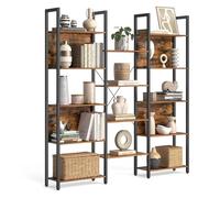 VASAGLE Bibliothèque, Étagère de Rangement, avec 14 Étagères, Cadre en Métal, Salon, Bureau, Style Industriel, 24 x 158 x 166 cm, Marron Rustique et Noir LLS107B01