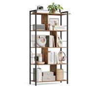 VASAGLE Bibliothèque, étagère de Salon à 5 étages, étagère de Rangement Industrielle avec Compartiments Ouverts pour Bureau à Domicile, Chambre à Coucher, Style Industriel, Marron Rustique et Noir