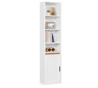 VASAGLE Custos Collection - Bibliothèque, Étagère Haute sur 6 Niveaux, avec Porte, Meuble de Rangement Ouvert, 24 x 31,8 x 175 cm, pour Salon, Bureau, Salle à Manger, Blanc Nuage LBC401W01
