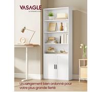 VASAGLE Bibliothèque, Étagère Haute sur 6 Niveaux, avec Portes, Meuble de Rangement Ouvert, 24 x 60 x 175 cm, Salle à Manger, Blanc