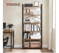 VASAGLE - Bibliothèque - Étagère - Style Industriel - Marron Rustique et Noir - 80 x 30 x 186 cm