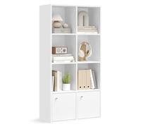VASAGLE Bibliothèque, Étagère sur 4 Niveaux, Meuble de Rangement, avec 2 Placards en Bas, 29 x 65,8 x 130 cm, pour Salon, Bureau, Salle à Manger, Blanc Nuage LBC508WB01