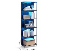VASAGLE Bibliothèque LED à 6 Niveaux, Étagère à Lumière Réglable, Meuble de Rangement avec Cadre en Acier, 30,3 x 60 x 178,6 cm, pour Salon, Chambre, Bureau, Noir Boisé LLS120B57