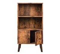 VASAGLE Bibliothèque Rustique, Étagère de Rangement à 3 Niveaux, avec Portes, pour Livres, Photos, Décorations dans Salon, Bureau, Bibliothèque, Style Moderne du Milieu du siècle, Brun LBC09BX