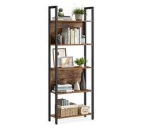 VASAGLE Bibliothèque sur 5 Niveaux, Étagère de Rangement pour Cuisine, pour Bureau, Salon, Chambre, 24 x 62 x 165 cm, Style Industriel, Marron Rustique et Noir d'encre LLS025B01V1