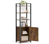 VASAGLE Bibliothèque Verticale à 6 Niveaux avec Porte, Structure en Métal, Étagères Réglables, 24 x 40 x 159,5 cm, pour Salon, Chambre, Marron Rustique et Noir d’Encre LLS132K01