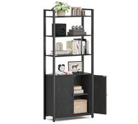 VASAGLE Bibliothèque Verticale à 6 Niveaux avec Porte, Structure en Métal, Étagères Réglables, 24 x 60 x 159,5 cm, pour Salon, Chambre, Noir Boisé et Noir d’Encre LLS133B01
