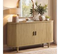 VASAGLE Buffet à Lattes, Meuble de Rangement, Étagère Réglable | Placard avec 2 Portes à Lattes, Style Mid-Century Modern, pour Salle à Manger, Marron naturel, Collection MIRIANA LSC631KK01