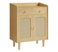 VASAGLE Buffet Cannage, Meuble de Rangement, Placard avec Portes et Tiroirs en Rotin, Étagère Réglable, Style Bohème, pour Salle à Manger, Salon, Beige Chêne