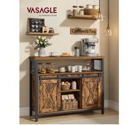 VASAGLE Buffet Cuisine, Commode, avec 2 Portes Coulissantes, 33 x 100 x 80 cm, Étagères Réglables, Marron Rustique et Noir