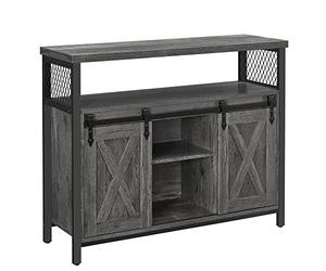 VASAGLE Buffet Cuisine, Meuble de Rangement, avec 2 Portes Coulissantes | Bahut, pour Salon, 33 x 100 x 80 cm, Étagères Réglables, Gris Pierre et Noir d'Encre, Daxton Collection LSC092B04