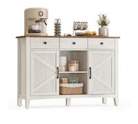 VASAGLE Buffet, Meuble de Rangement avec Tiroir, Meuble de Cuisine, avec Portes, Étagère Réglable, Style Campagne, pour Salon, 40 x 114,5 x 80 cm, Blanc Rustique et Marron Miel BBK371W02V1