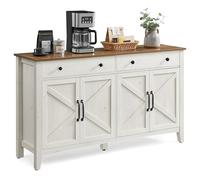 VASAGLE Buffet, Meuble de Rangement avec Tiroir, Meuble de Cuisine, avec Portes, Étagère Réglable, Style Campagne, pour Salon, 40 x 140 x 80 cm, Blanc Rustique et Marron Miel BBK381W02