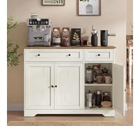 VASAGLE Buffet, Meuble de Rangement en Bois, 3 Portes et 2 Tiroirs, 106.8 x 40 x 80 cm, Blanc Nuage, Bahut pour Salon, Salle à Manger et Entrée, Collection Siren LSC531WJ01