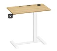 VASAGLE Bureau Assis-Debout sur roulettes, Table Mobile Réglable en Hauteur, Plateau de 70 x 40 cm, 2 Porte-gobelets, Fente Porte-Téléphone ou Tablette, Chêne Jaune et Blanc Mat LSD600YA01
