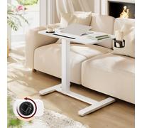VASAGLE Bureau Assis-Debout sur roulettes, Table Mobile Réglable en Hauteur, Plateau de 70 x 40 cm, 2 Porte-gobelets, Fente Porte-Téléphone ou Tablette, Blanc Nuage LSD600W01