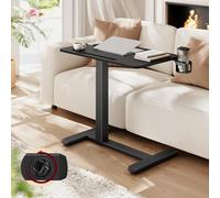 VASAGLE Bureau Assis-Debout sur roulettes, Table Mobile Réglable en Hauteur, Plateau de 70 x 40 cm, 2 Porte-gobelets, Fente Porte-Téléphone ou Tablette, Noir d'encre LSD600B01
