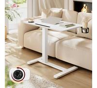 VASAGLE Bureau Assis-Debout sur roulettes, Table Mobile Réglable en Hauteur, Plateau de 80 x 45 cm, 2 Porte-gobelets, Fente Porte-Téléphone ou Tablette, Blanc Nuage LSD601W01