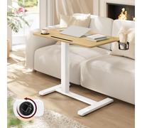 VASAGLE Bureau Assis-Debout sur roulettes, Table Mobile Réglable en Hauteur, Plateau de 80 x 45 cm, 2 Porte-gobelets, Fente Porte-Téléphone ou Tablette, Doré Chêne LSD601YA01