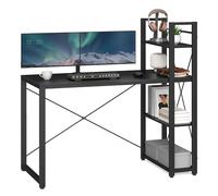 VASAGLE Bureau avec Étagères Réversible, Longueur 120 cm | Table d'Ordinateur, pour Bureau à Domicile, Montage Facile, Noir Boisé et Noir Mat, Collection BARNET LWD048B56