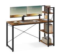 VASAGLE Bureau avec Étagères Réversible, Longueur 137,2 cm | Table d'Ordinateur, pour Bureau à Domicile, Montage Facile, Marron Rustique et Noir Mat, Collection BARNET LWD049B01