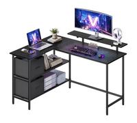 VASAGLE Bureau d'Ordinateur en Forme de L, Bureau d'angle, 2 Tiroirs Spacieux, Support de Moniteur, Étagère Réglable, Noir Boisé LWD098B56