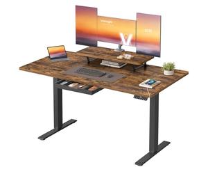 VASAGLE Bureau Électrique Réglable en Hauteur, 140 x 70 cm, Support d'Écran à Montage Flexible, Tiroir, Port USB-C, Rappel de Sédentarité, pour Télétravail, Marron Rustique LSD154KD01