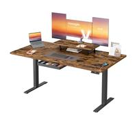 VASAGLE Bureau Électrique Réglable en Hauteur, 160 x 80 cm, Support d'Écran à Montage Flexible, Tiroir, Port USB-C, Rappel de Sédentarité, pour Télétravail, Marron Rustique LSD156KD01