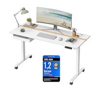 VASAGLE Bureau Électrique Réglable en Hauteur, Bureau Assis-Debout, Surface 60 x 140 cm, Réglable en Continu, Fonction Mémoire de 4 Hauteurs, Blanc LSD114W01
