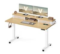 VASAGLE Bureau Électrique Réglable en Hauteur, Table Assis-Debout, 140 x 60 x (72-120) cm, Réglable en Continu, Support Écran, Multiprise, Crochet, Fonction Mémoire, Couleur Chêne Naturel LSD184YD01