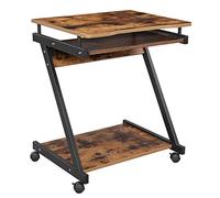 VASAGLE Bureau en Z, Table d’ordinateur, Table informatique, peu encombrant, montage simple, roulettes avec freins, avec support à clavier, pour bureau, Marron Rustique et Noir LCD811X01