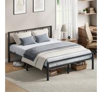 VASAGLE Cadre de Lit 140 x 190 cm avec Sommier, Tête de Lit, en Métal, Supporte Jusqu'à 500 kg, Montage Facile, pour Chambre, Noir d'encre RMB293B101
