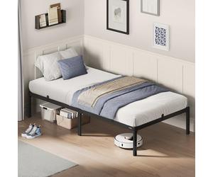 VASAGLE Cadre de Lit 90 x 190 cm avec Sommier, Cadre en Métal Lit Simple | Espace de Rangement au Dessous, Lit d'Invité, Montage Facile, Noir Mat, RMB131B01