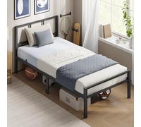 VASAGLE Cadre de Lit 90 x 190 cm avec Sommier, Tête de Lit, en Métal, Supporte Jusqu'à 250 kg, Montage Facile, pour Chambre, Noir d'encre RMB291B101
