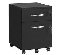 VASAGLE Caisson Bureau, Petit Meuble de Rangement Mobile, 2 Tiroirs | 5 Roulettes, Surface Texturée, pour Dossiers Suspendus, Document A4, Poste de Travail, Noir, Collection CUSTOS LCD022T16V1