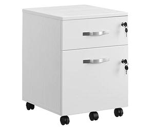 VASAGLE Caisson Bureau, Petit Meuble de Rangement Mobile, 2 Tiroirs | 5 Roulettes, Surface Texturée, pour Dossiers Suspendus, Document A4, Poste de Travail, Blanc, Collection CUSTOS LCD22WV1